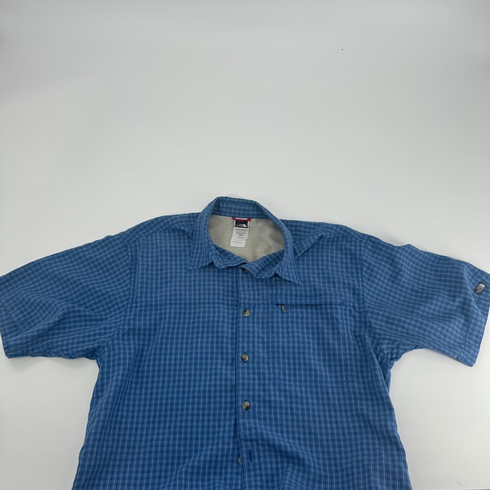 The North Face Mens Blue Plaid Short Sleeve Button Up Hiking Shirt‎